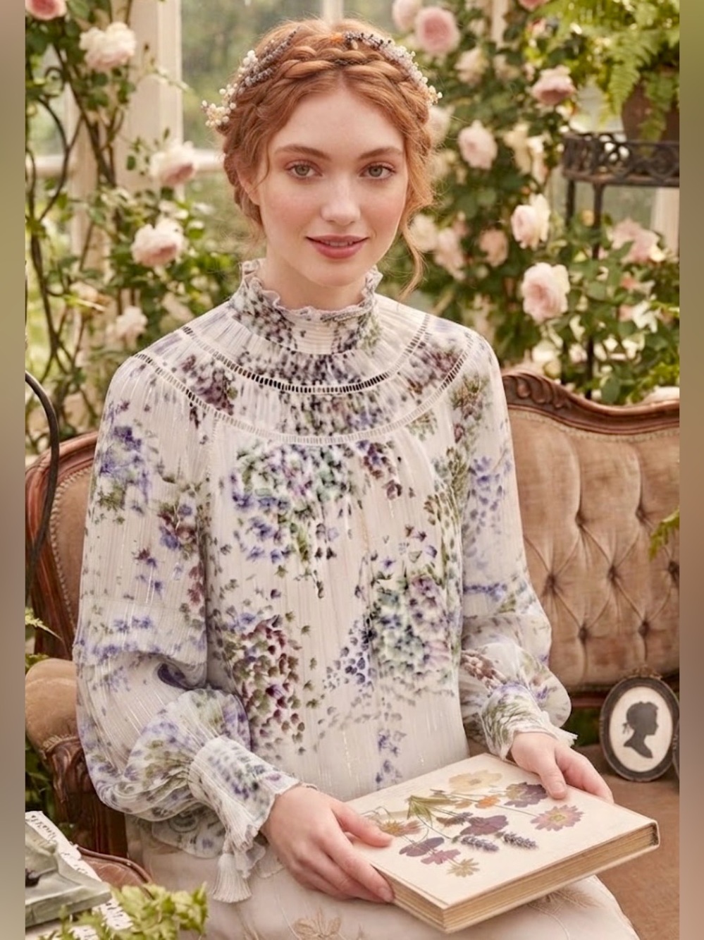 Ted Baker London White Floral Ruffled Smocked High-Neck Marrin Blouse 2
